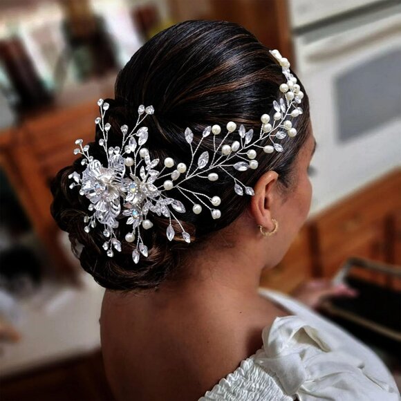 Rhinestones and Pearls Hair Comb Bride Wedding Bridesmaid